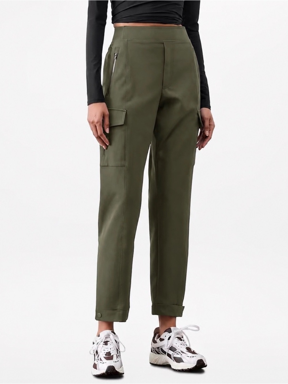 Athleta Endless High Rise Cargo Pants Olive PrimaStretch Travel: 12